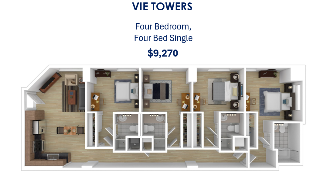 Floor plan for Vie Towers: Four Bedroom, Four Bed Single $9,270
