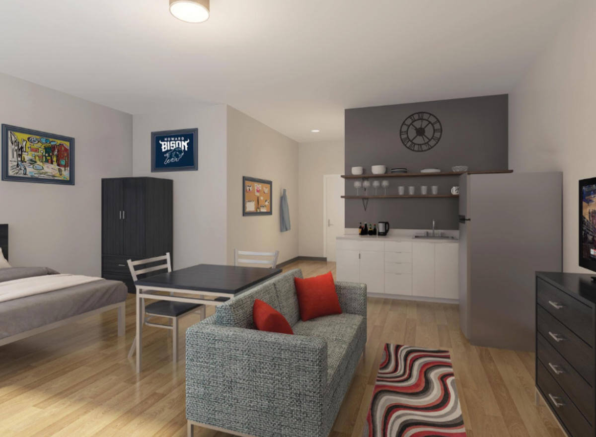 Comfortable living room inside the Axis residence hall