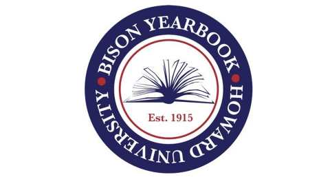 Illustration of an open book with the words "Bison Yearbook, Howard University," encircling the illustration.