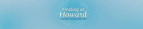 Light blue banner with the title "Healing at Howard" in the center.