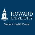 image of clocktower and words "Howard University Student Health Center" in white font against blue background